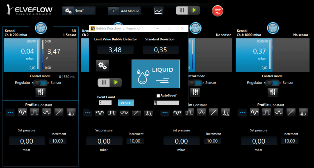 OB1 MK3+ pressure controler software interface bubble