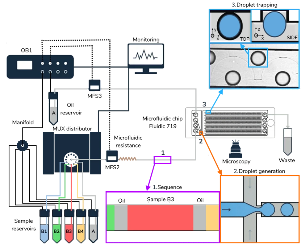 droplet trapping and sequential production schemiatics